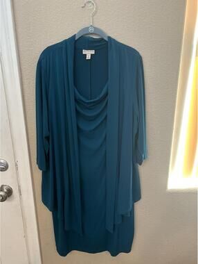 Vintage CS Teal Blue Dress with Matching Jacket Size 18 Woman